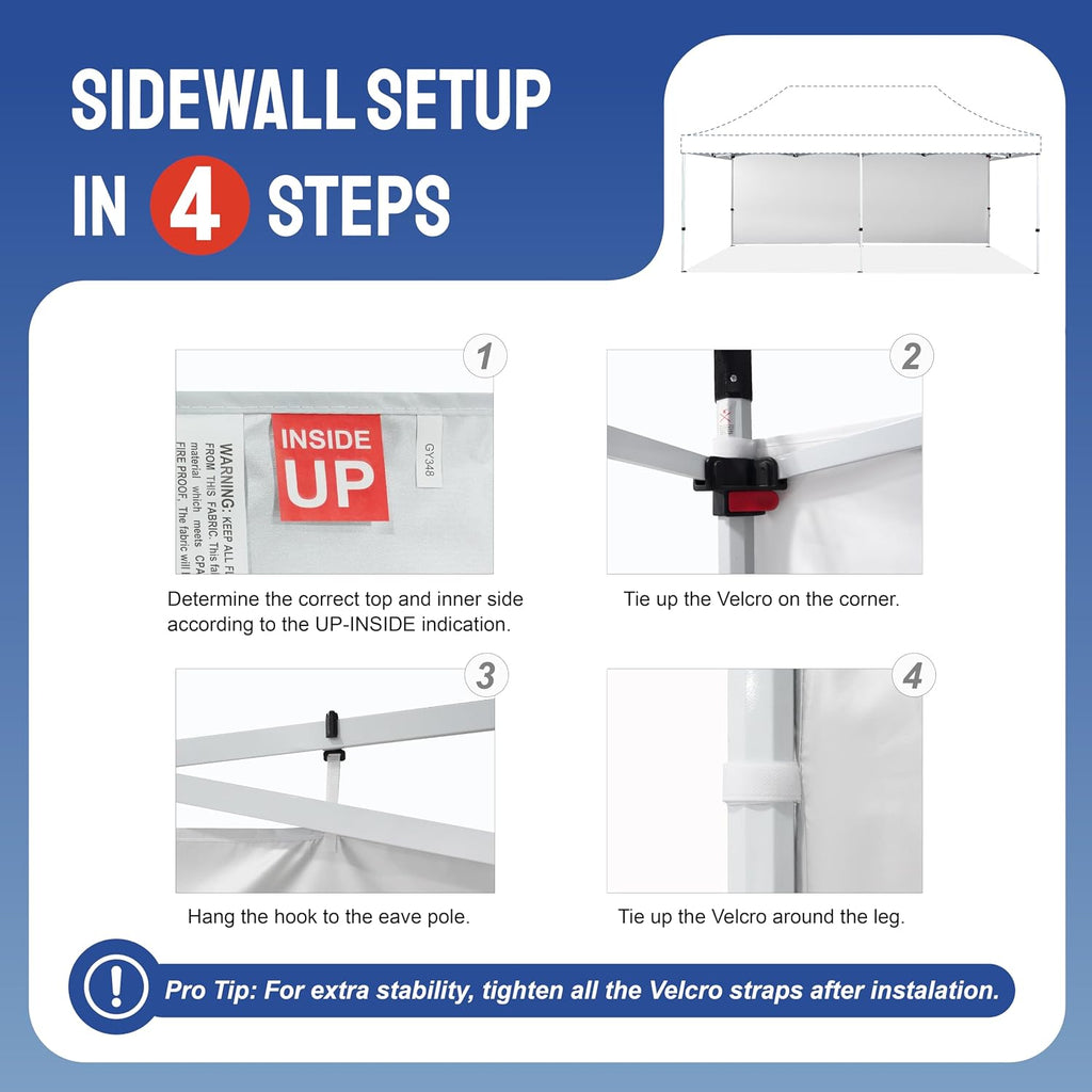 crown shades sidewall only for 10x20 pop up showing dimensions