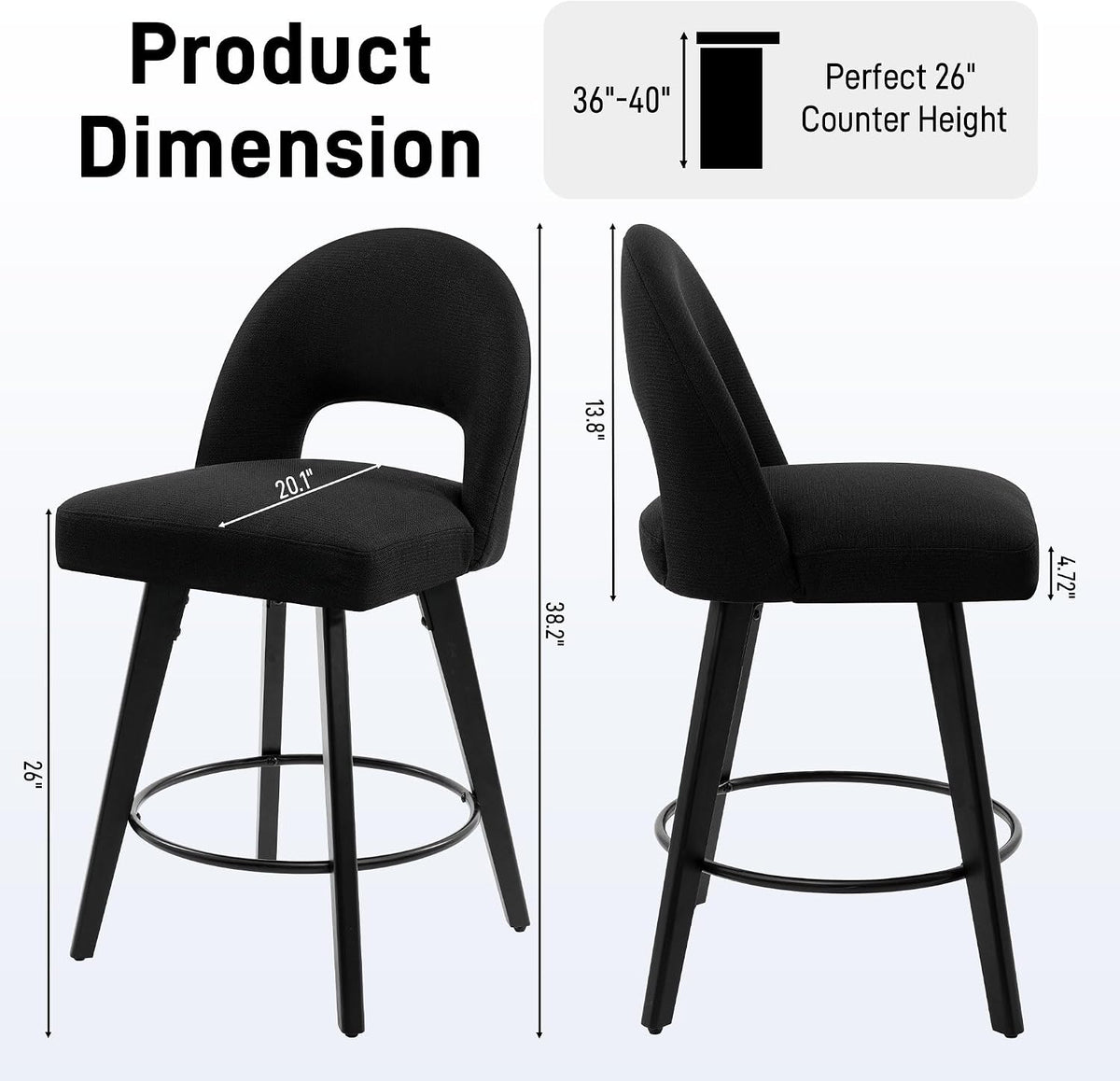 Counter Height Bar Stool, Swivel Upholstered Bar Chair