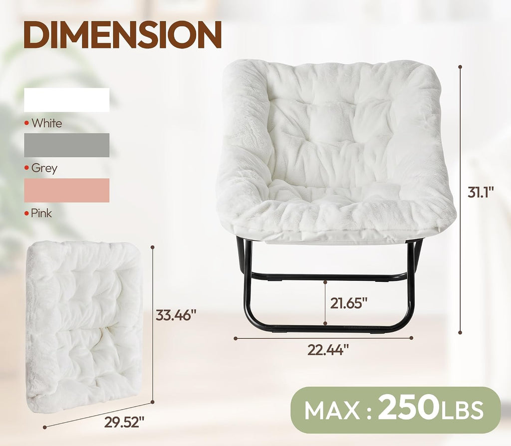 Comfy Saucer Chair Folding Reading Lounge Chair Living Room Chairs, White