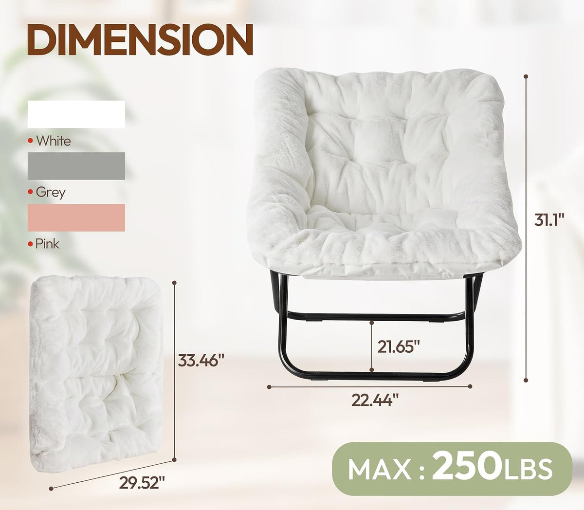 Comfy Saucer Chair Folding Reading Lounge Chair Living Room Chairs, White