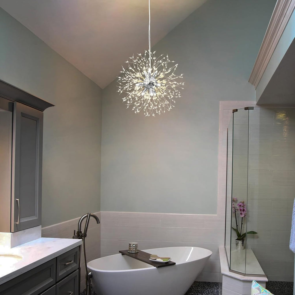 Modern Dandelion Firework Chandelier, Chrome, 9-Light