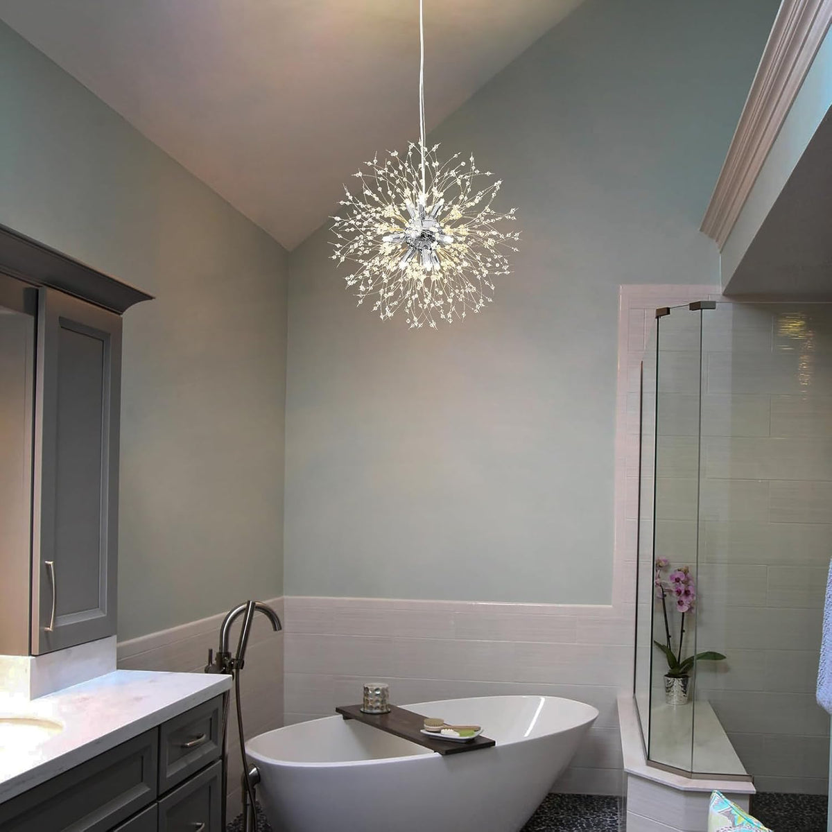 Modern Dandelion Firework Chandelier, Chrome, 9-Light