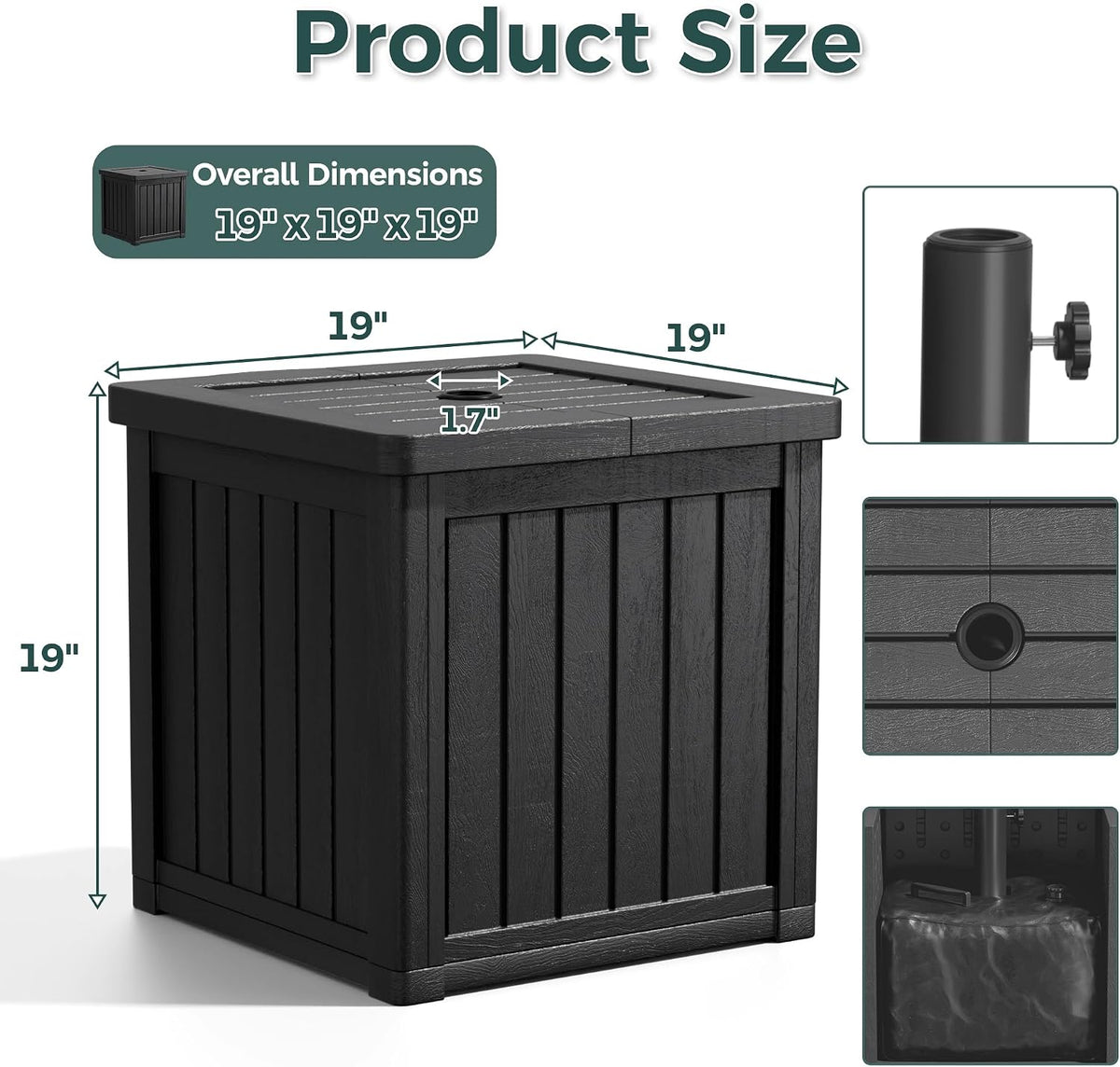 Patio Umbrella Base with 1.5" Hole, Outdoor Side Table, Planter Box, Black
