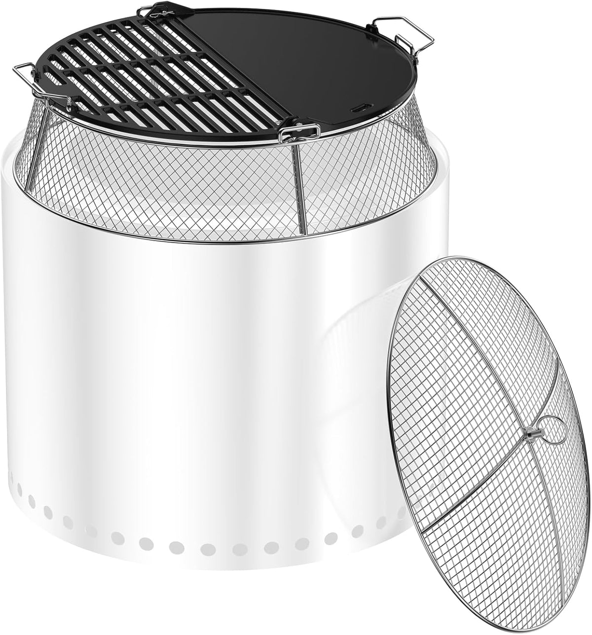 onlyfire Stainless Steel Mesh Cover & Cast Iron Grill Griddle Combo