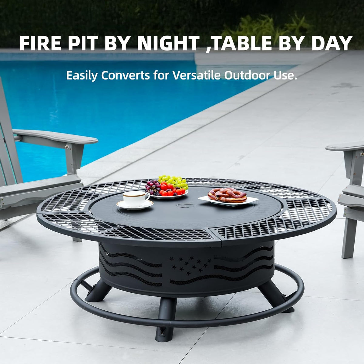 Panovue 47 Inch Fire Pit with 2 Cooking Grates and Table Lid