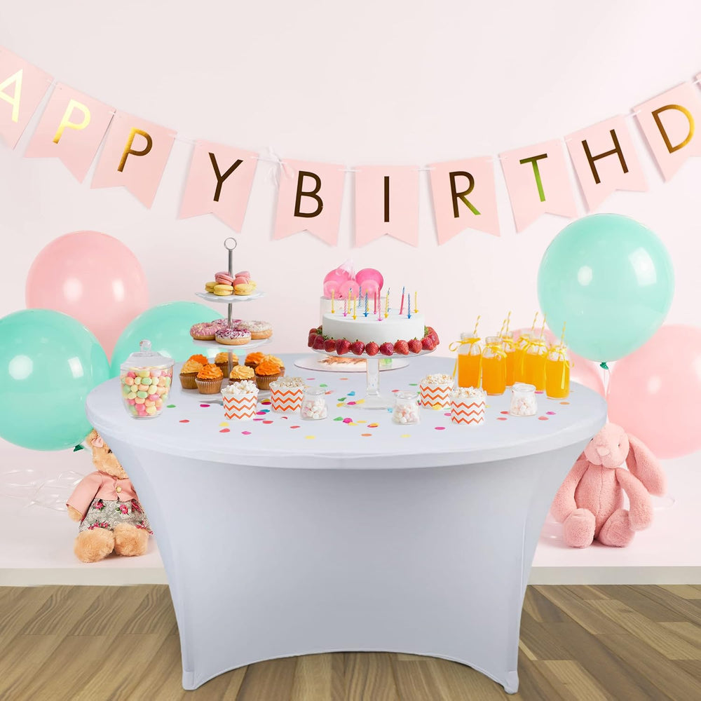 4 Pack 60 Inch White Stretch Table Cover Round - 5FT Spandex Tablecloth Round...