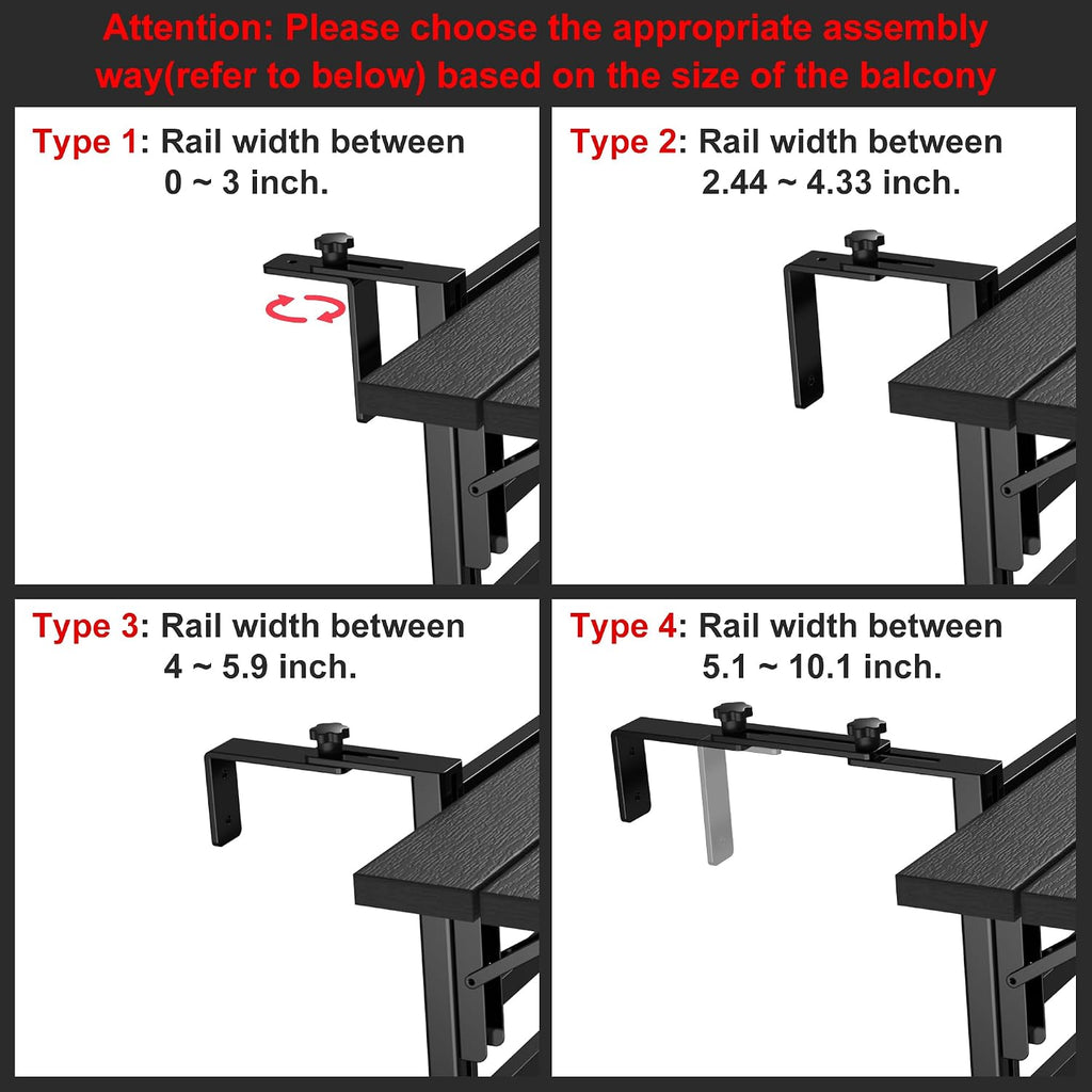 gdlf balcony table for railings, hanging patio table showing dimensions