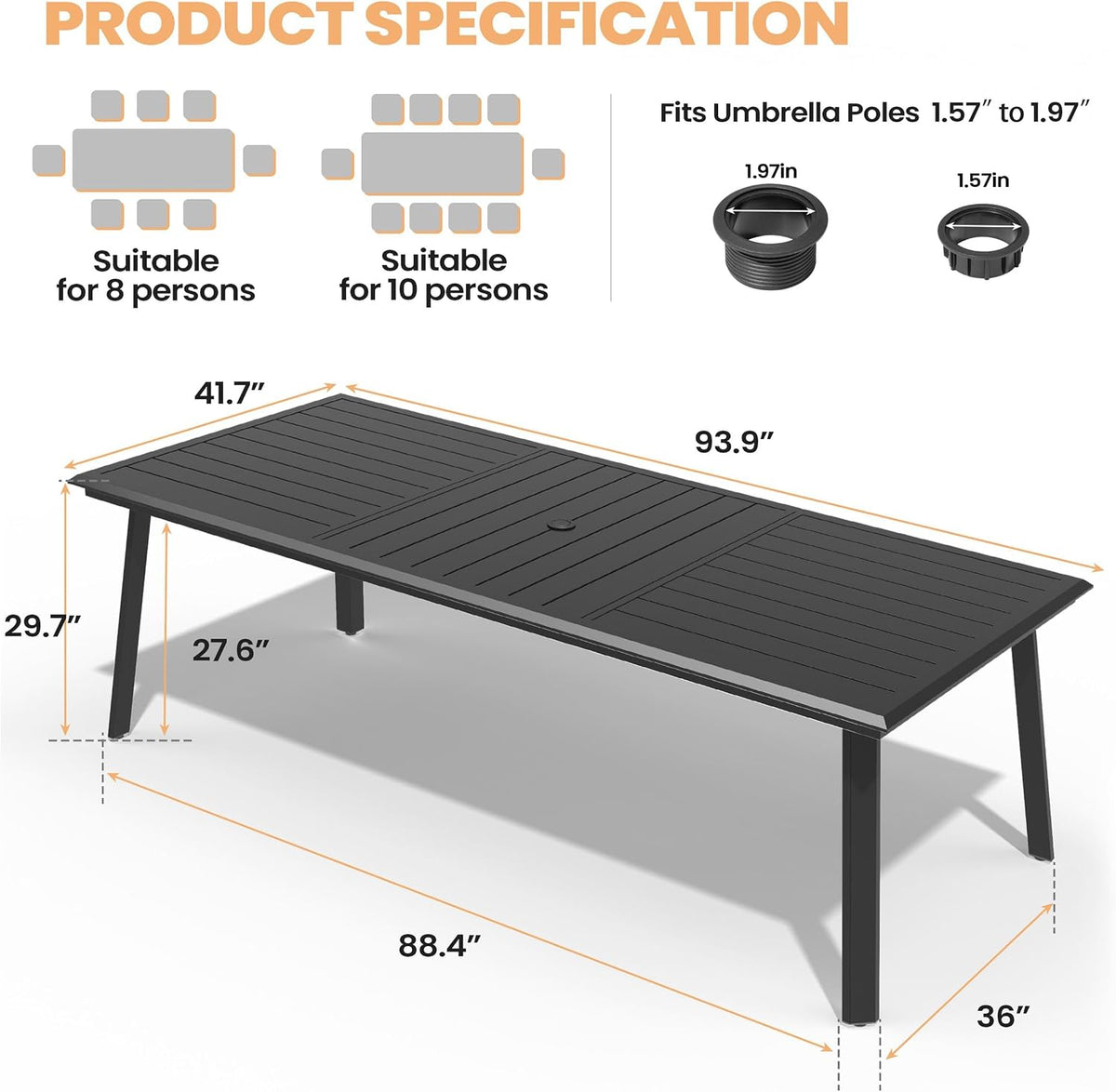 Pellebant Aluminum Outdoor Dining Table for 8-10 Person