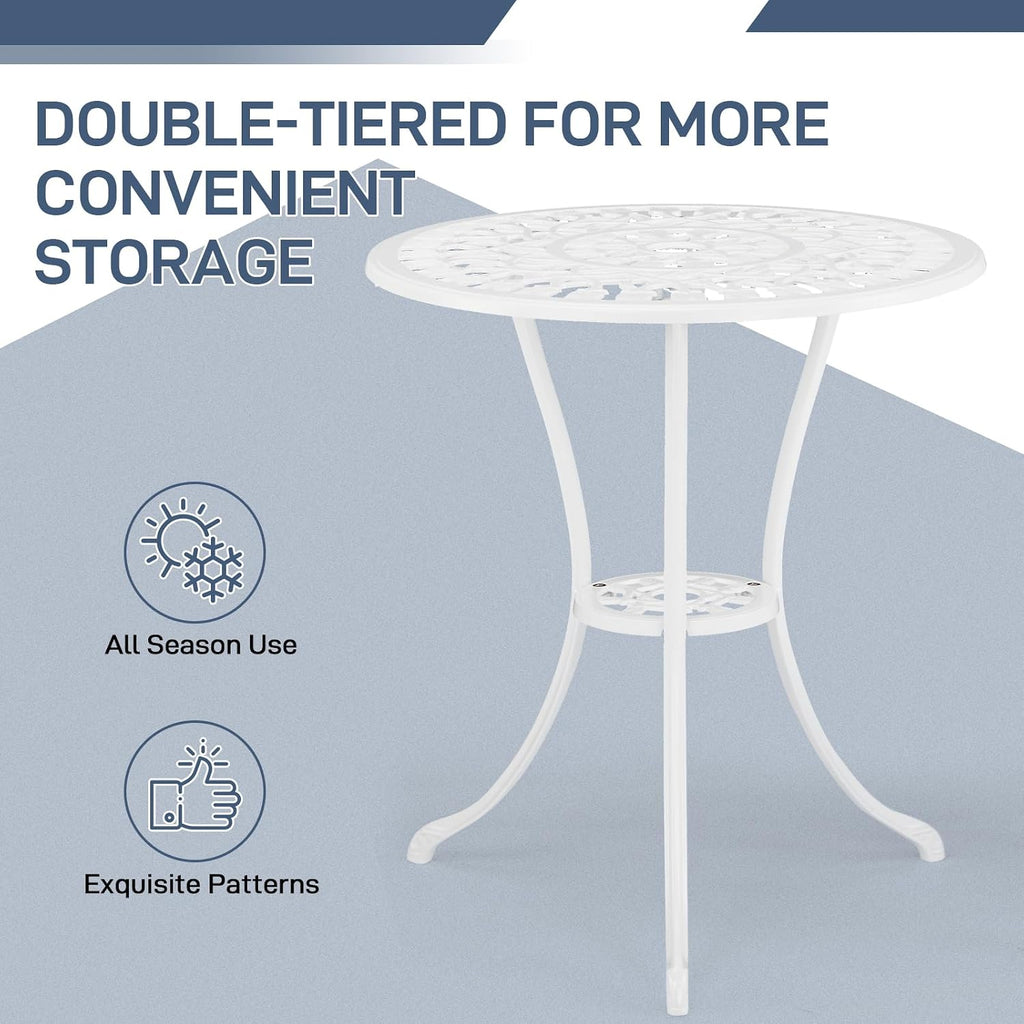 Outvita 3 Piece Cast Aluminum Bistro Set, Tulip Pattern White