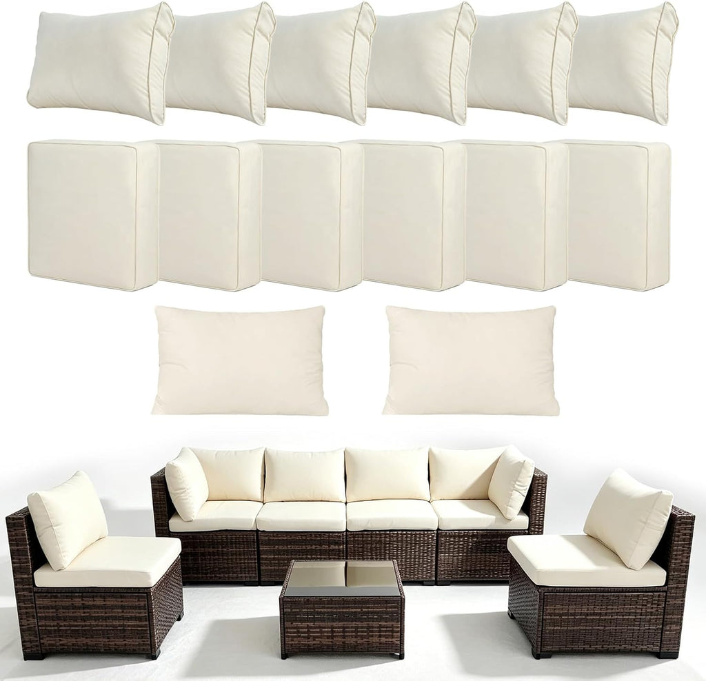 Loungewave Outdoor Cushion Covers Set, Patio Cushion Covers (Beige, 14Pcs-M)