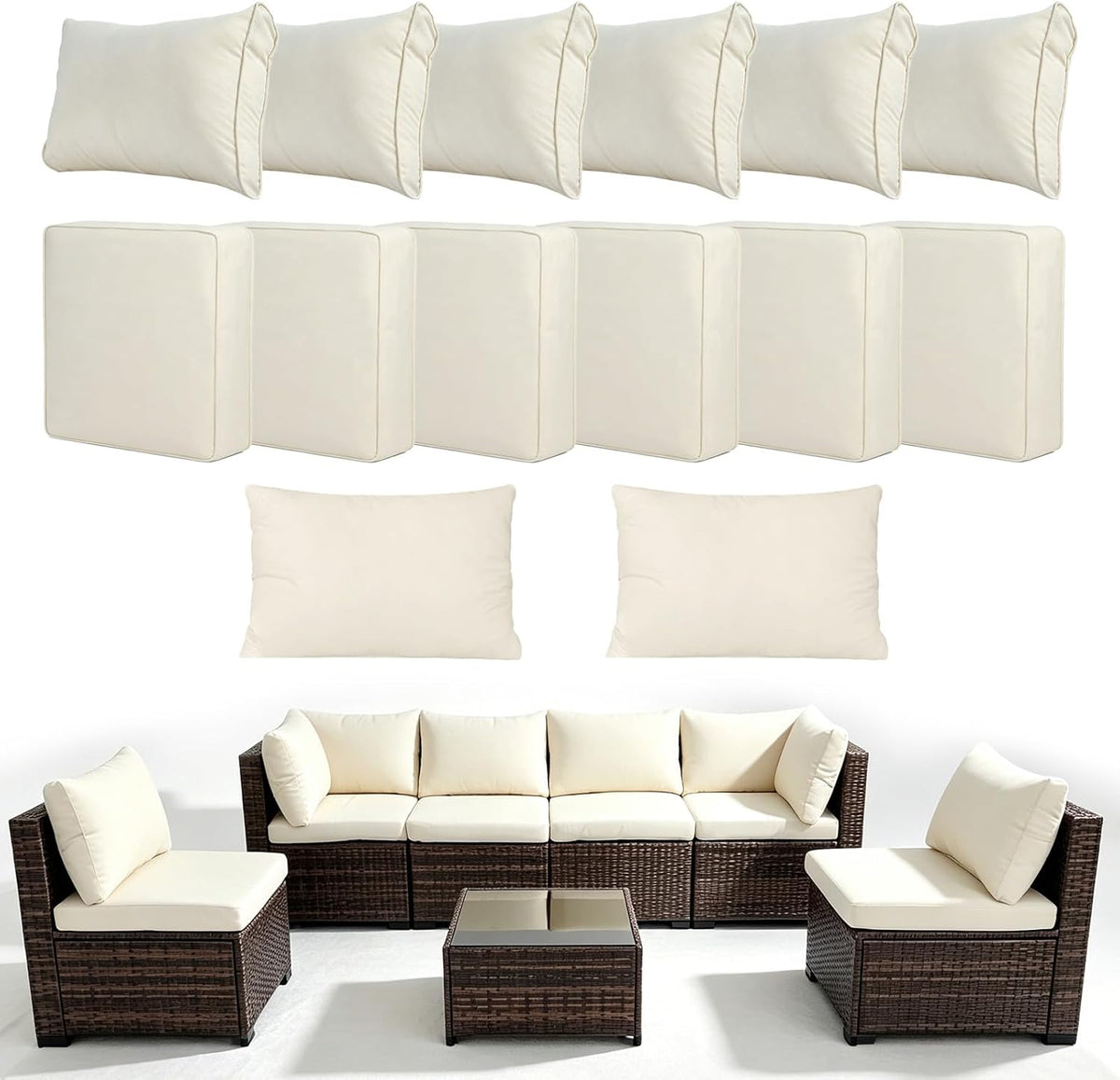 Loungewave Outdoor Cushion Covers Set, Patio Cushion Covers (Beige, 14Pcs-M)