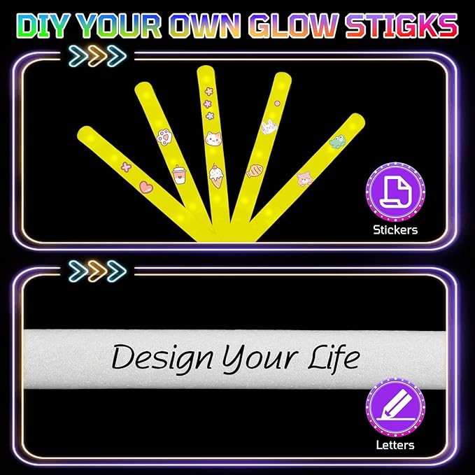 Foam Glow Sticks Bulk, 30 PCS Yellow Light Up Foam Sticks 3 Modes, Glow Party Supplies for Wedding,Raves, Carnival, Concert, 4th of July, Halloween, Christmas, New Year