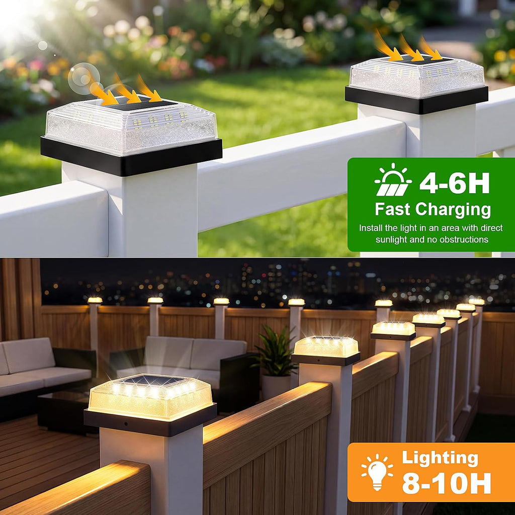 Brightever 3.5x3.5 4x4 Solar Post Cap Light Outdoor 12-Pack Black