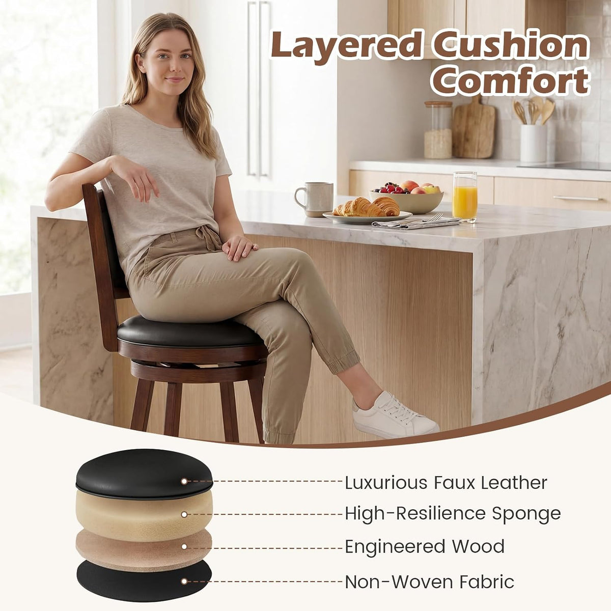 COSTWAY Bar Stools Set of 2, 360 Degree Swivel