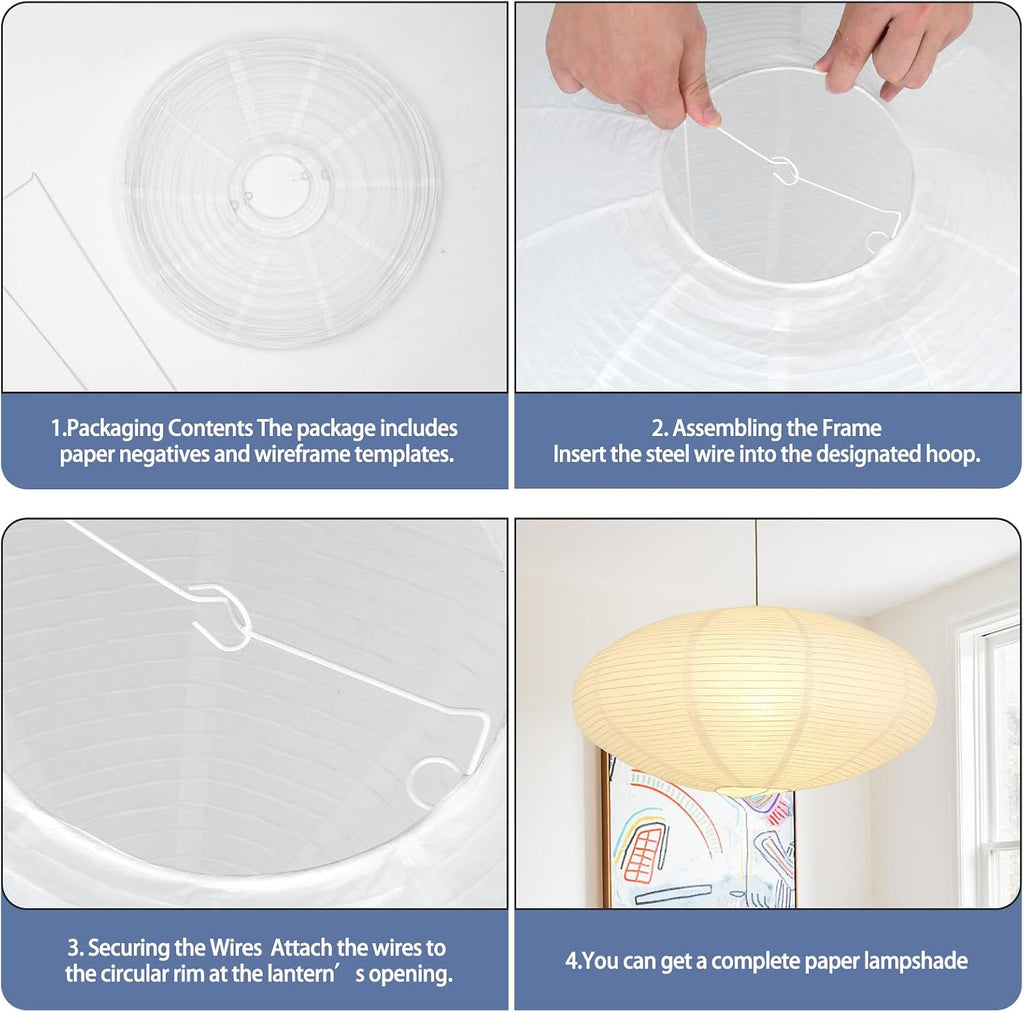 2 Pack White Oval Paper Lantern Lampshades, 20 x 10 Inch Hanging Paper Lanterns, Foldable Pendant Light Shades for Bedroom, Living Room and Party Decor