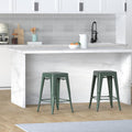 24 Inch Metal Bar Stools Set of 2, Stackable for Indoor Outdoor, Dark Green