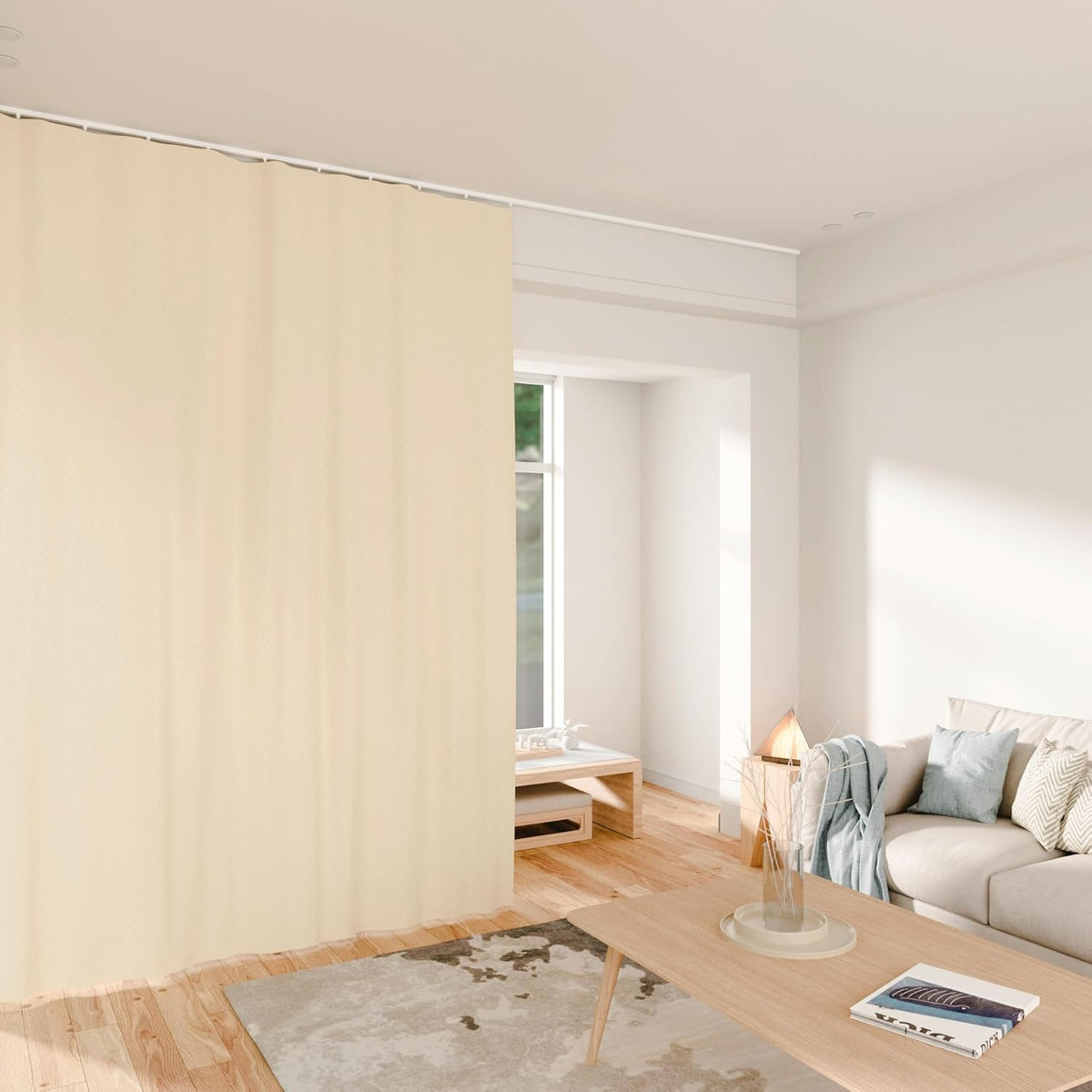 MaKefeile Room Divider Curtains Total Blackout Privacy Curtain Panel Room Thermal Insulated Noise Reduction Curtains for Bedroom Window Living Room Ceiling Track Curtain W 8.3 ft × H 8 ft Beige