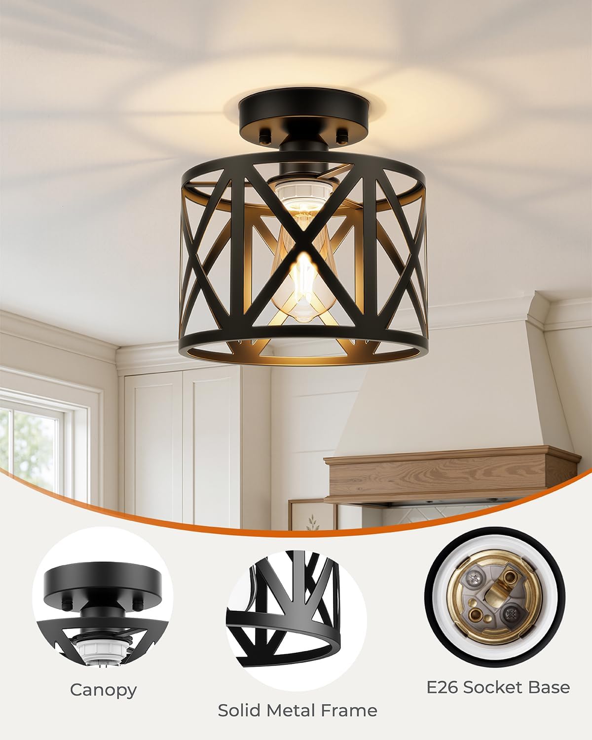 BLNAN 2Pack Farmhouse Semi Flush Mount Ceiling Light Fixture E26 8 Inch