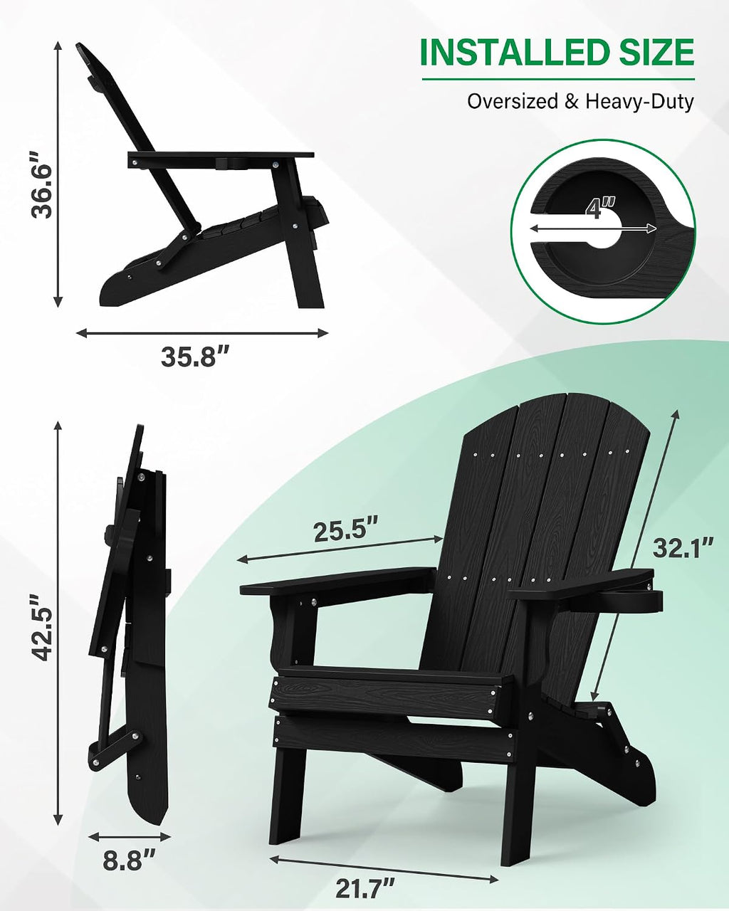 YEFU Oversized Plastic Adirondack Chair - Black