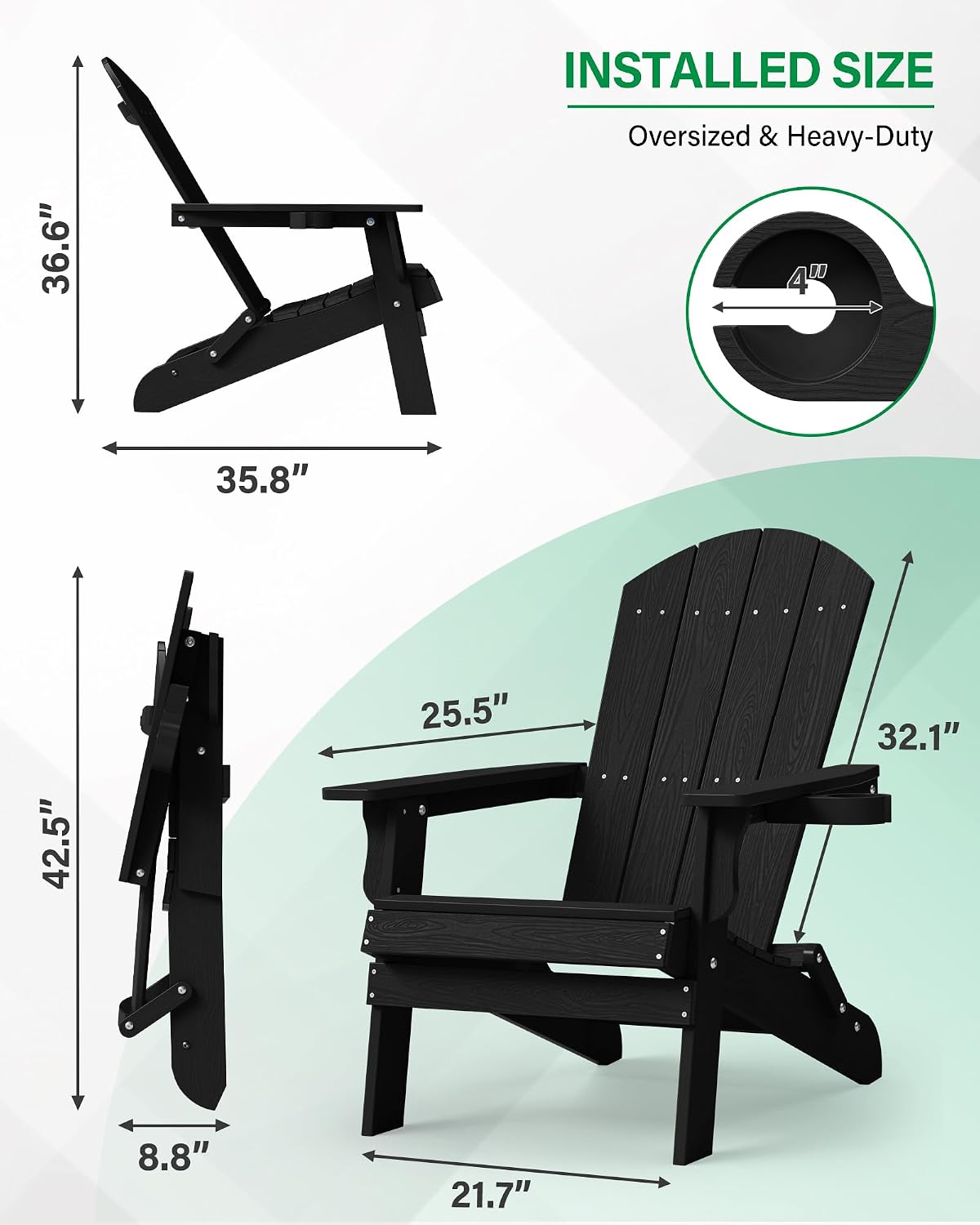 YEFU Oversized Plastic Adirondack Chair - Black