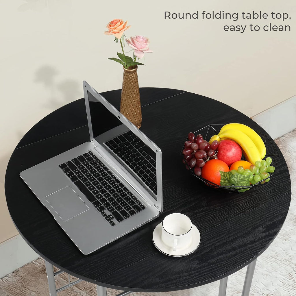 VINGLI 31.5" Drop Leaf Dining Table Set for 2, 3 Pieces Dining Table with Chair for Small Space, Small Kitchen Extendable Folding Dining Table for Dining Room，Home, Apartment, Saving Places, Black