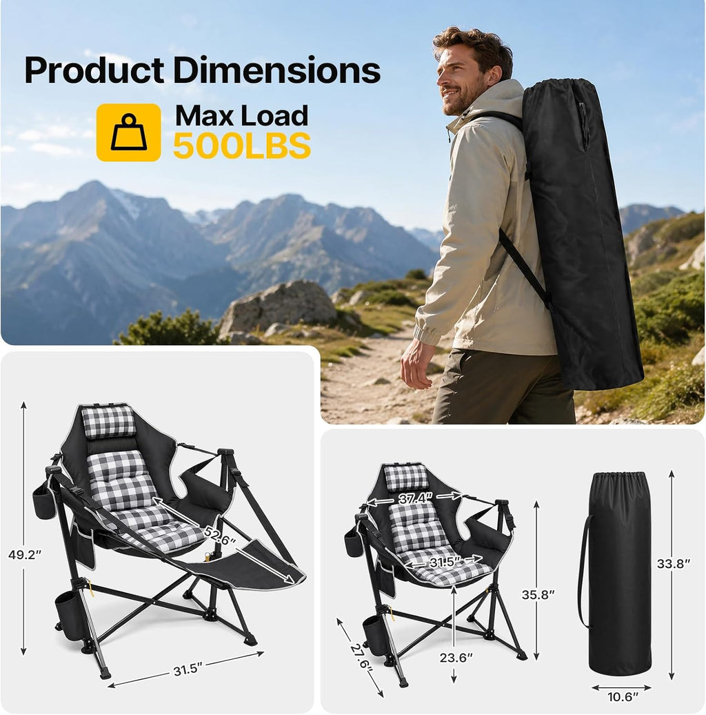 ZENPETIO Hammock Camping Chair with Footrest, Thick Padded Cushion, 500 lbs