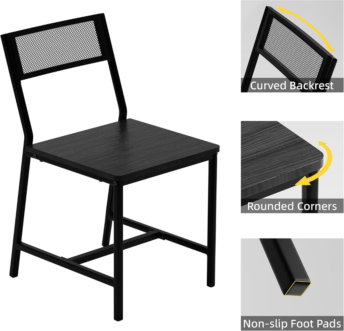 DHZ Dining Chairs Set of 4, Industrial Metal Mesh Dining Room Chairs with Breathable Grid Backrest & Sturdy Steel Frame, Modern Black Kitchen Chairs for Dining Table, Living Room, Apartment (Black)