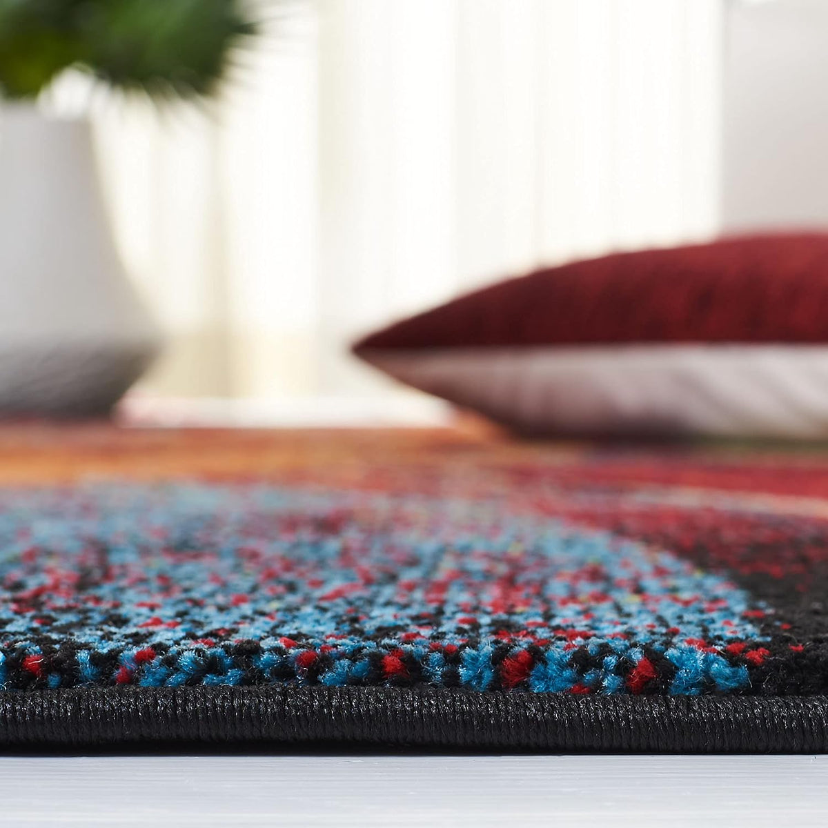 SAFAVIEH Glacier Collection Area Rug - 12' Round, Red & Green, Modern Abstract Design, Non-Shedding & Easy Care, Ideal for High Traffic Areas in Living Room, Bedroom (GLA126Q)