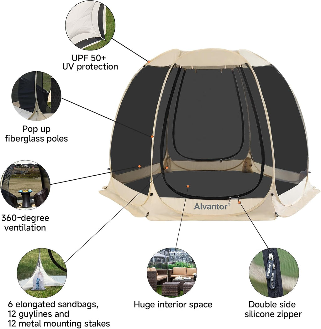 alvantor pop up screen house tent, instant outdoor, side view