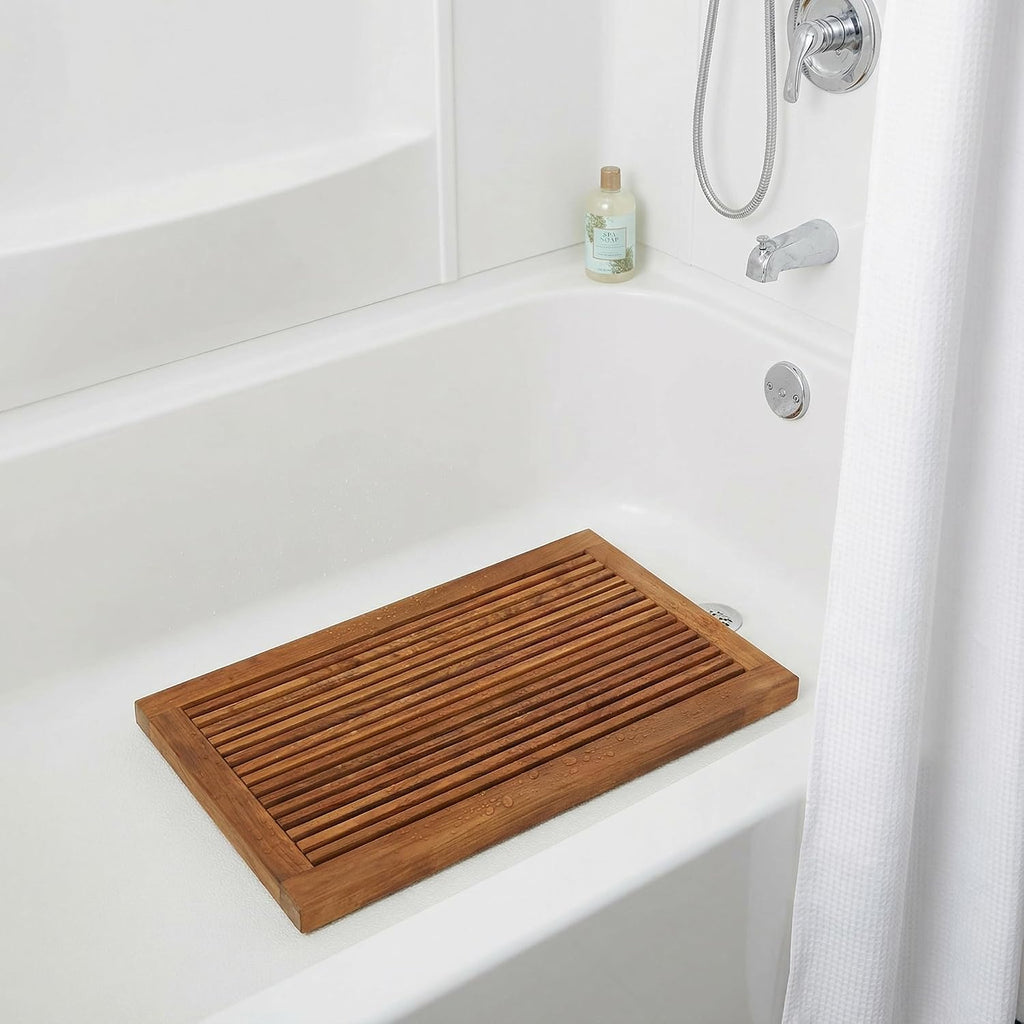 Bare Decor Dasha Spa Shower or Door Mat, 31.5 by 17.75-Inch, Solid Teak Wood and Oiled Finish