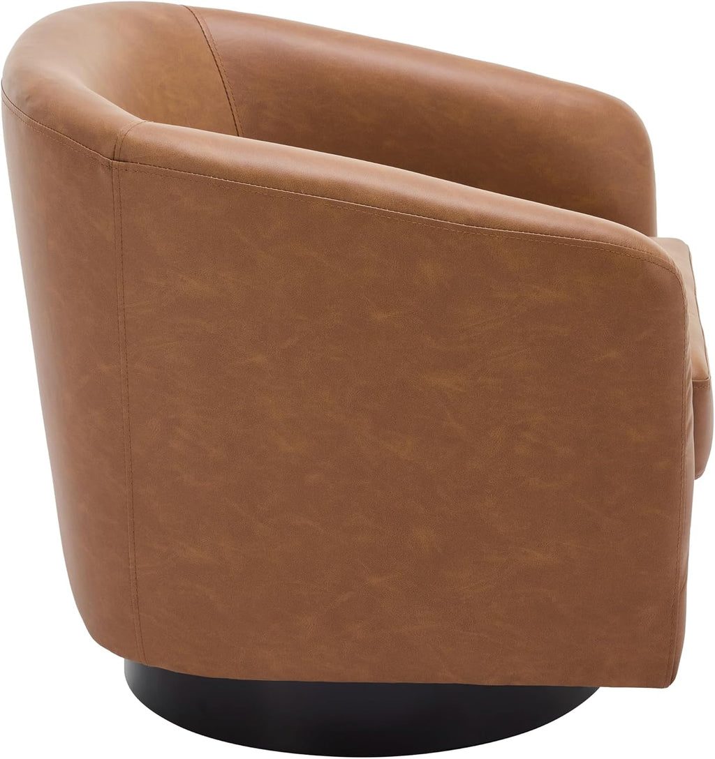 Faux Leather Swivel Accent Chairs Set of 4, Barrel Armchair, Brown