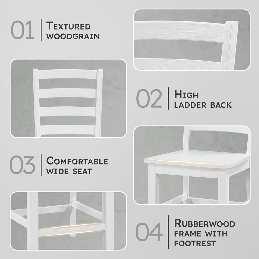 Lexicon Farmhouse Dining Chairs Set of 2, Wood Frame, Ladder Back, White