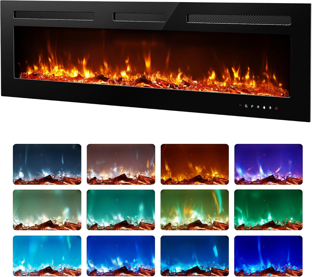 EUHOMY 60 Inch Electric Fireplace Recessed Wall Mounted