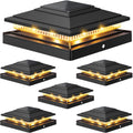APONUO Solar Post Cap Lights 6-Pack, Black IP64 Waterproof 16 LED Fence Post Solar Lights for 4x4 5x5 6x6 Wood/Vinyl Posts, 2-Mode Deck Post Lights Solar Powered, 10-Hr Lighting for Patio Yard Porch