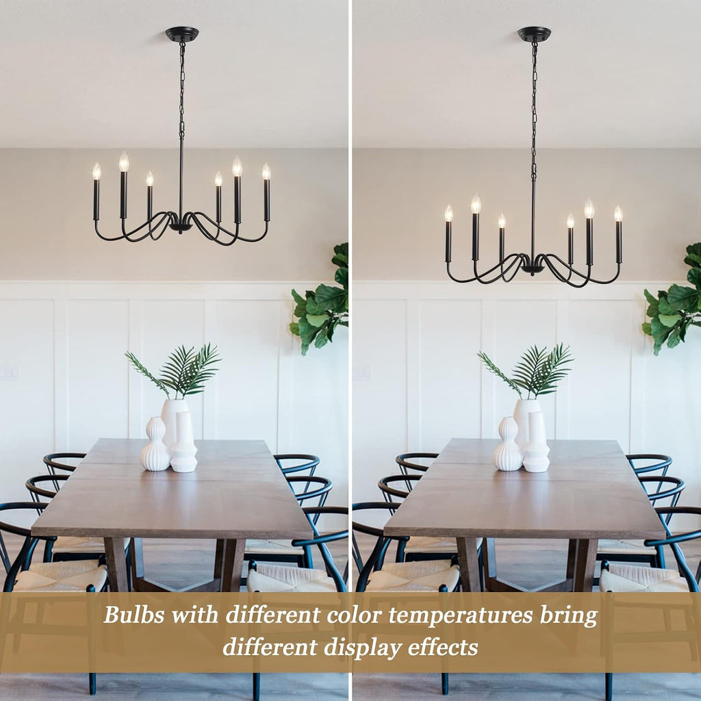 6-Light Black Farmhouse Chandelier, Rustic Candle Dining Room Light Fixture
