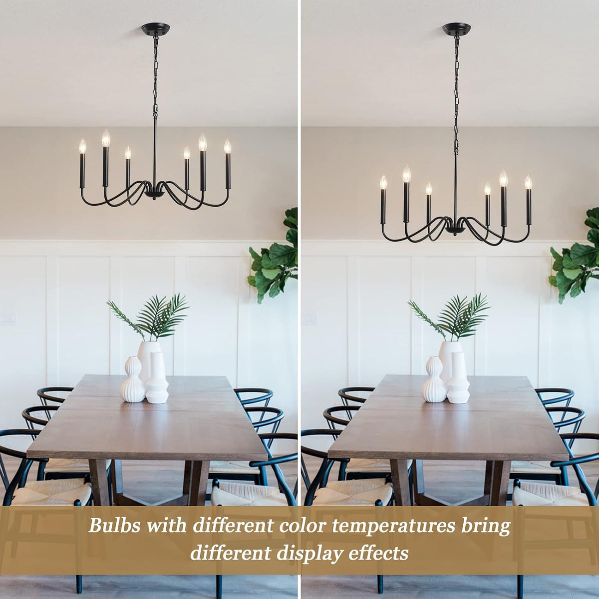6-Light Black Farmhouse Chandelier, Rustic Candle Dining Room Light Fixture