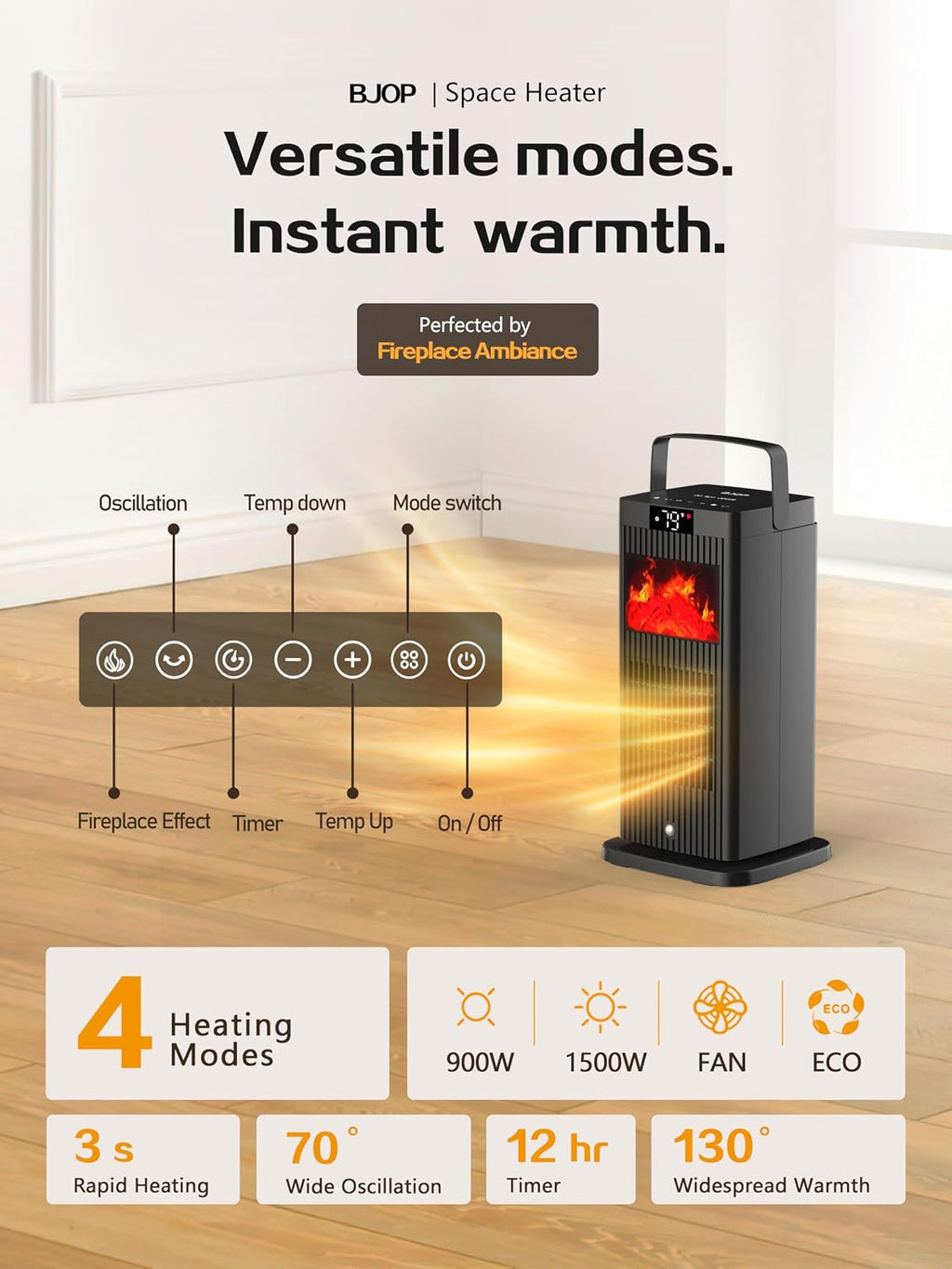 2026 Space Heater 1500W Portable Electric PTC Ceramic