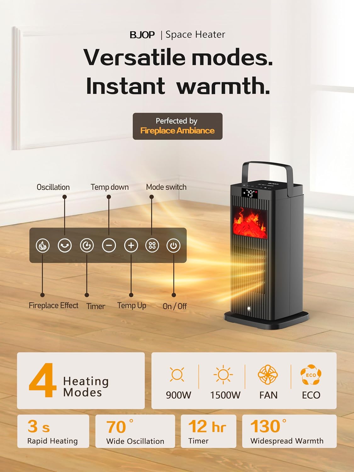 2026 Space Heater 1500W Portable Electric PTC Ceramic