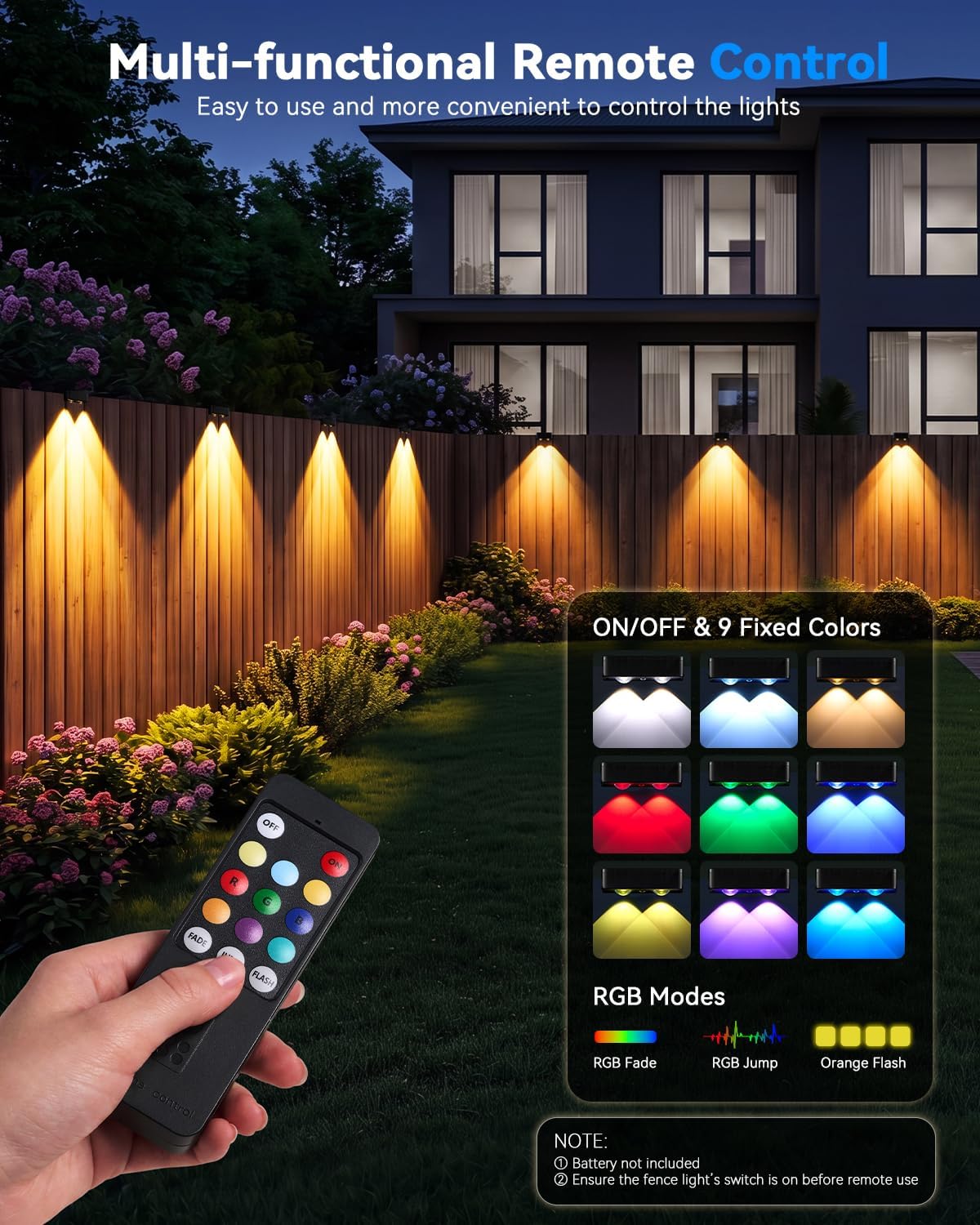 Fence Lights Solar Powered with Remote 16 Pack, 60 Lumen 9 Fixed Colors