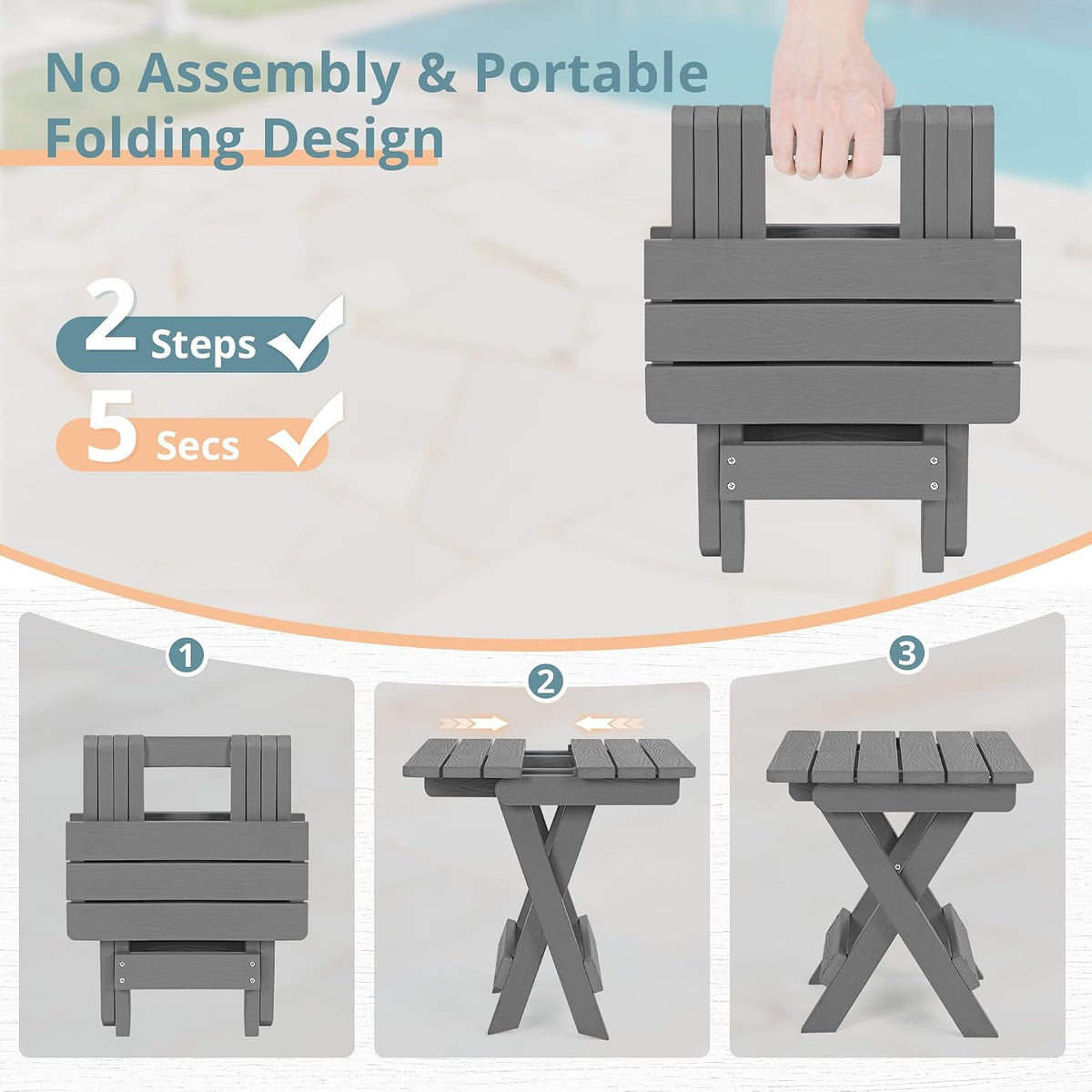 lue bona small outdoor folding side table hdps showing dimensions