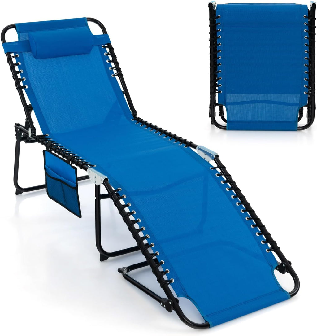 COSTWAY Folding Chaise Lounge Chair, Foldable Pool Lounger(1, Navy)