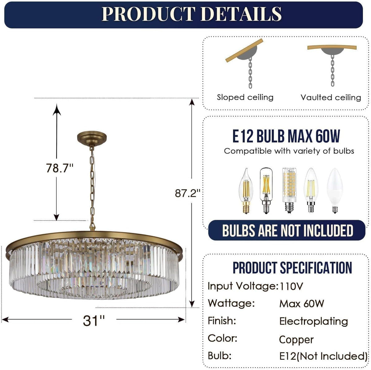 Large Crystal Chandelier Modern Luxury Pendant Ceiling Lights Fixture Antique Gold Chandelier for Dining Room Living Room 12-Lights 3-Tier Raindrop Chandeliers Lighting (Gold, Dia 31 Inch)