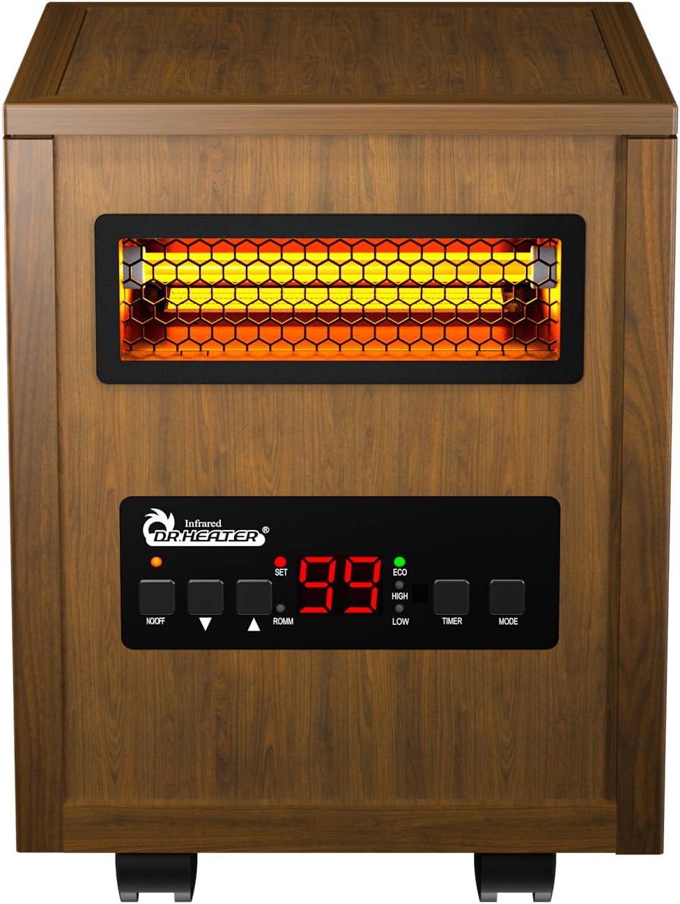 DR. Infrared Heater DR-123 Indoor Portable Space Heater with Remote Control, 1500W Dual Heating, 4 Wheels for Mobility, Programmable Timer, Thermostat, Ultra Quiet, Coffee
