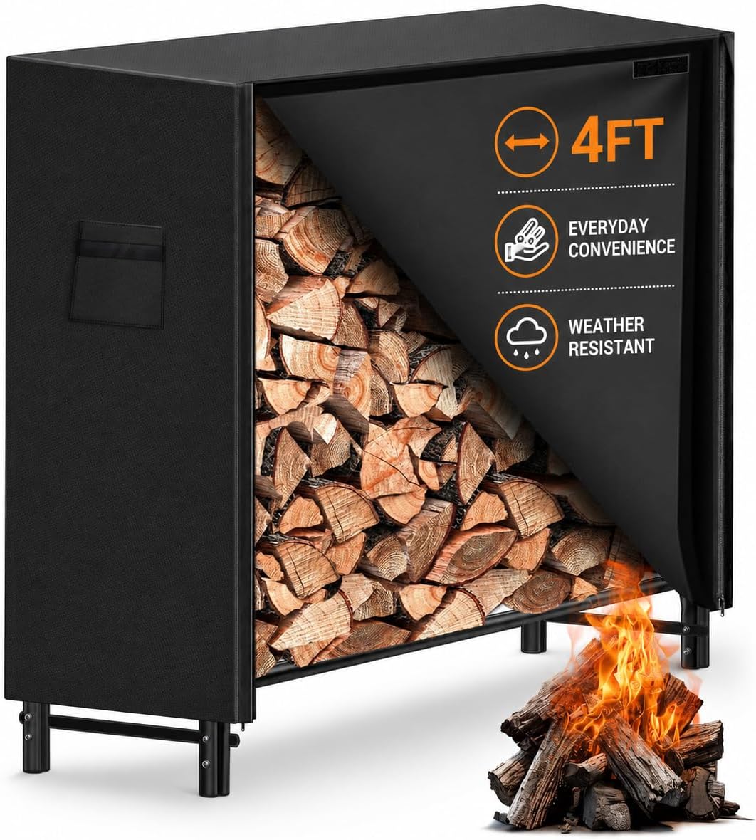 Gtongoko 4FT Firewood Rack Outdoor with Cover Heavy Duty Log Holder