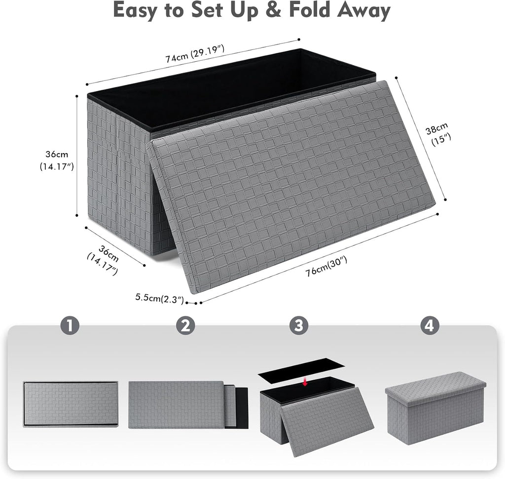 B FSOBEIIALEO Folding Storage Ottoman Bench, 30" Faux Leather Ottomans,Grey