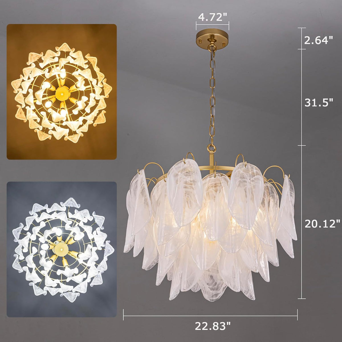 TOCHIC Gold Chandelier 22.8" Modern Cloud Glass Chandelier 6 Lights, 3-Tier