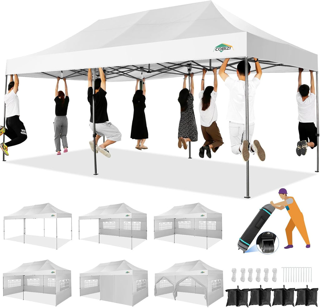 COBIZI 10x20 Heavy Duty Pop Up Canopy Tent with Sidewalls, Easy Up Canopy