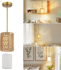 6inch Gold Rattan Pendant Light, 2-in-1 Boho Hanging Light Fixture