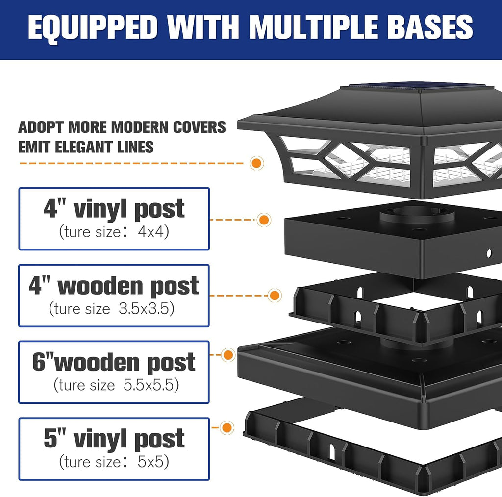 VOLISUN 6Pack Solar Post Cap Lights, 2 Color Modes Deck Lights, Black