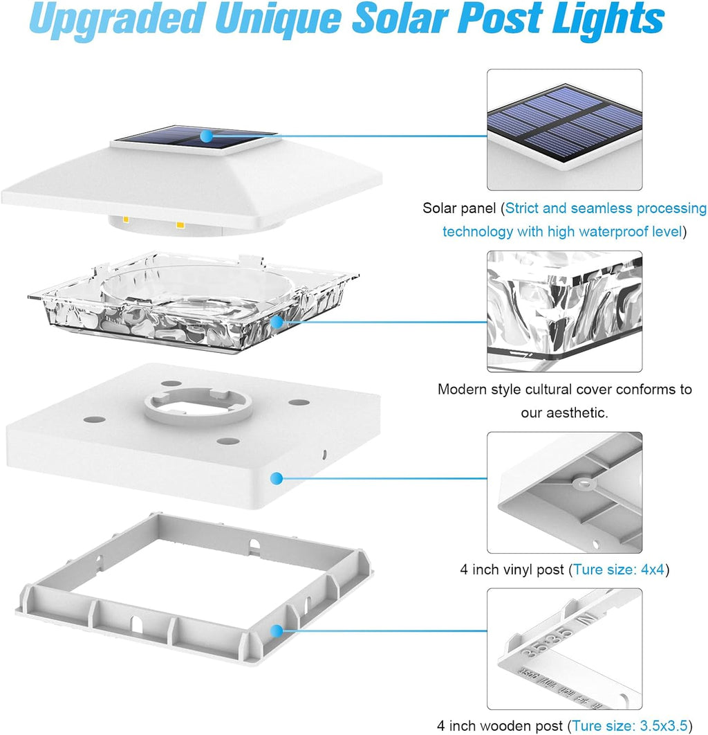 VOLISUN 4x4 Solar Post Cap Lights, 12 Pack White Waterproof Fence Lights